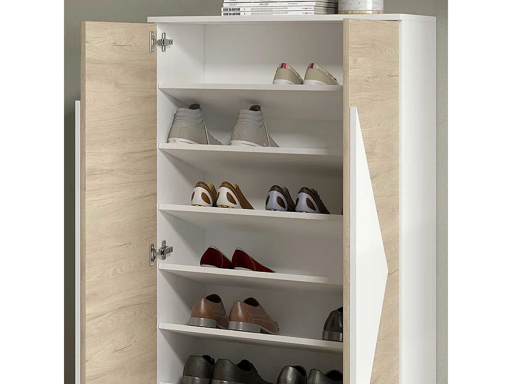 Garderobenschuhschrank in Weiß und Eiche Bianco 2-türig