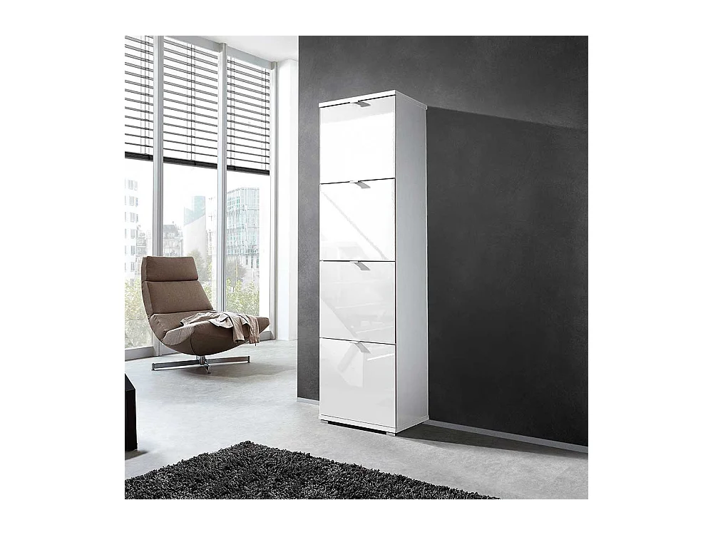 Schuhschrank in Hochglanz Weiß 4 Klappen