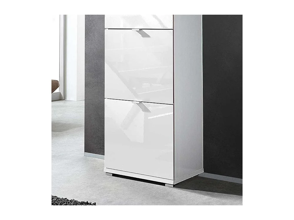 Schuhschrank in Hochglanz Weiß 4 Klappen