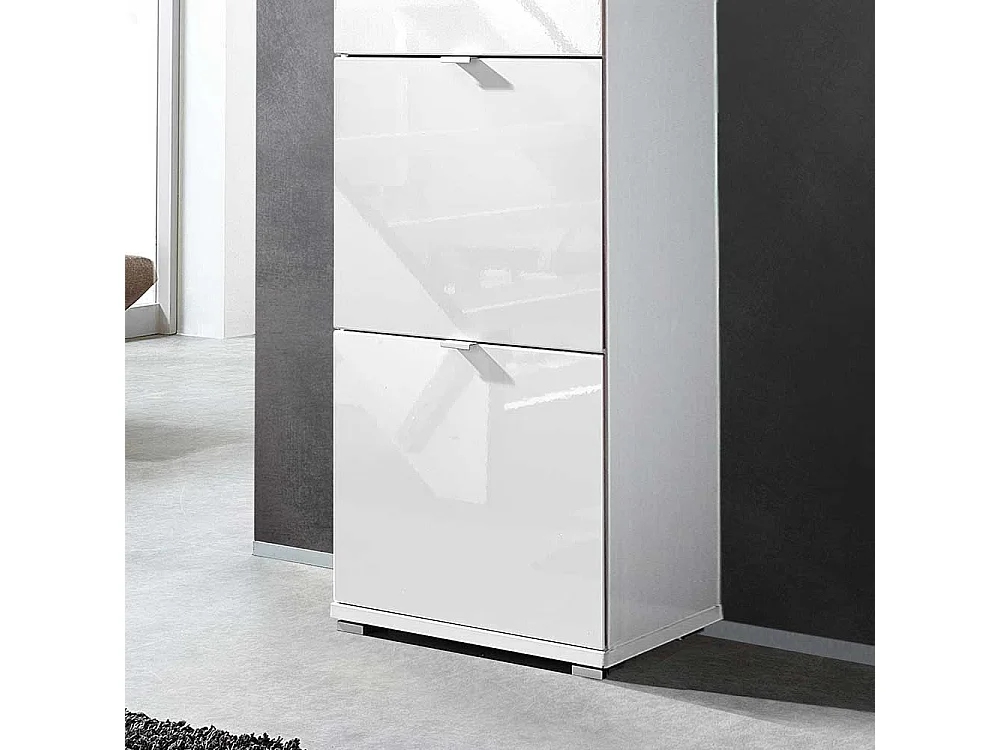 Schuhschrank in Hochglanz Weiß 4 Klappen