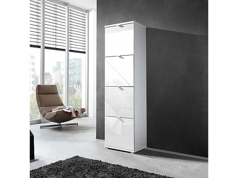 Schuhschrank in Hochglanz Weiß 4 Klappen