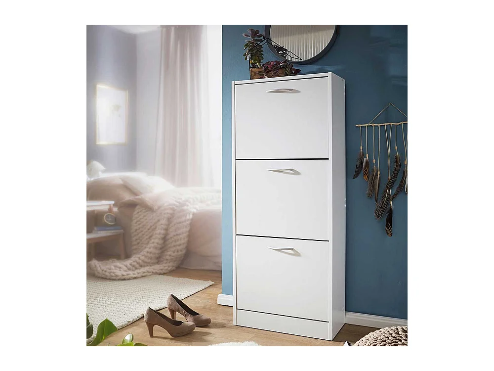 Platzsparender Schuhschrank in Weiß drei Schuhklappen