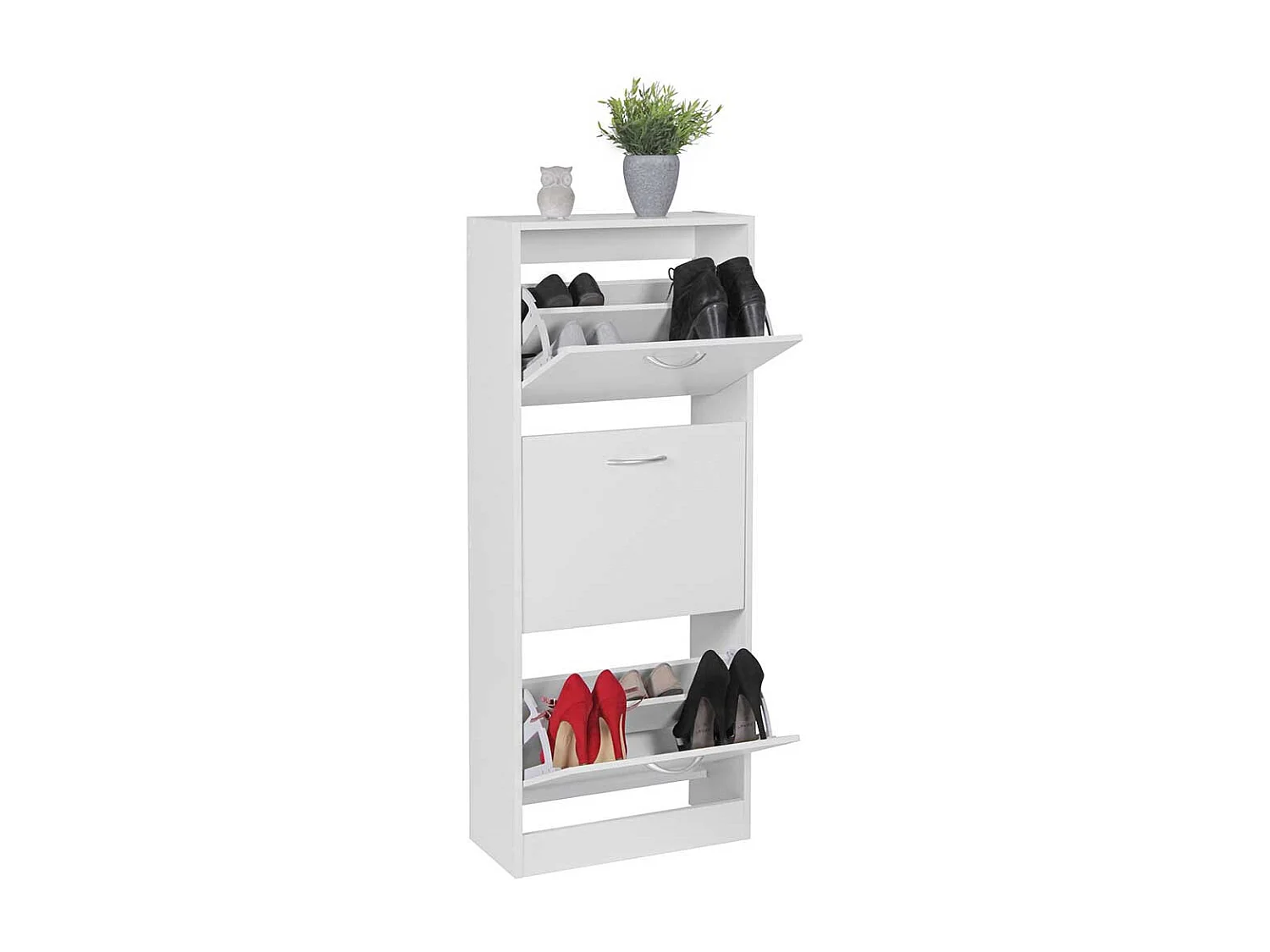 Platzsparender Schuhschrank in Weiß drei Schuhklappen