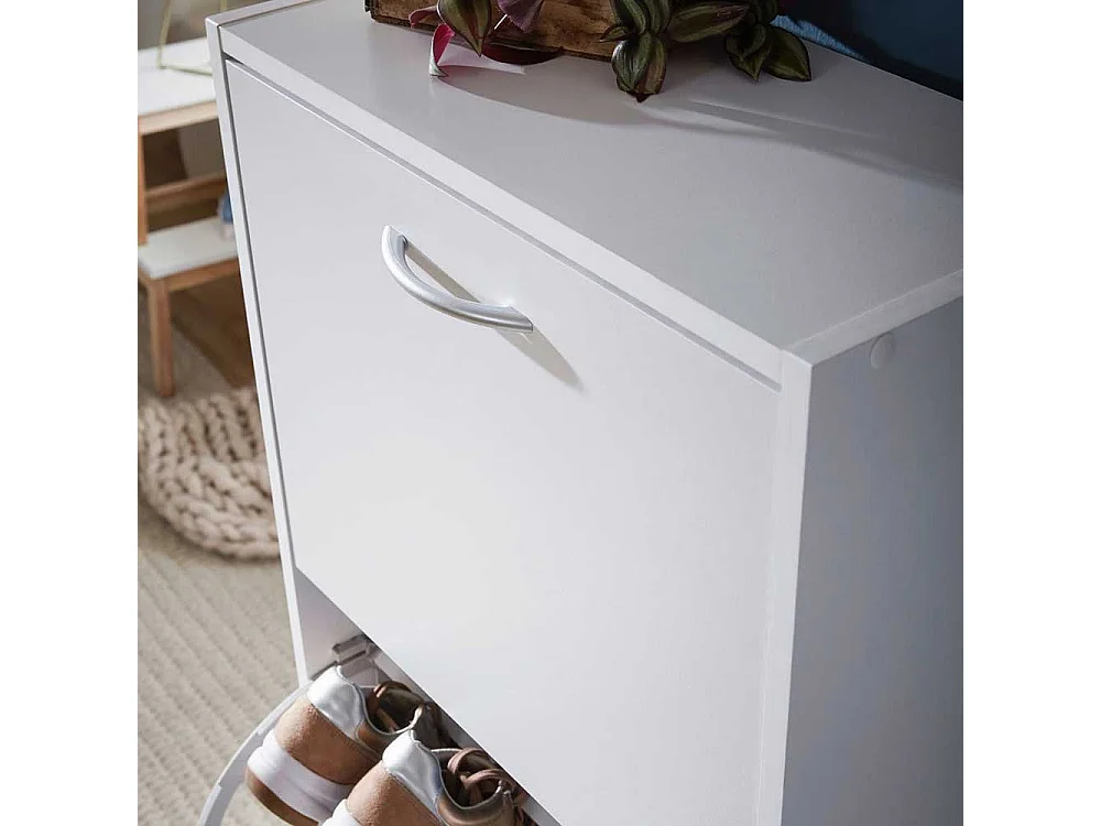 Platzsparender Schuhschrank in Weiß drei Schuhklappen