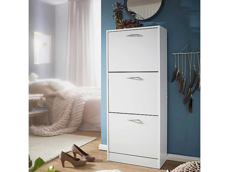 Platzsparender Schuhschrank in Weiß drei Schuhklappen
