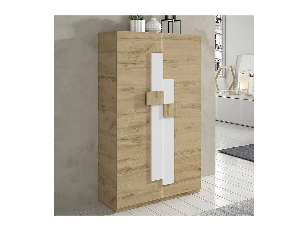Garderobenschuhschrank in Weiß und Wildeiche Optik modern