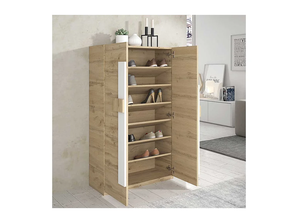 Garderobenschuhschrank in Weiß und Wildeiche Optik modern