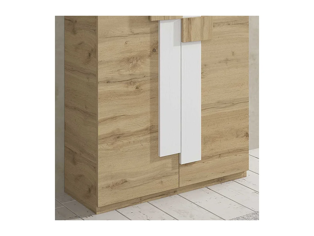 Garderobenschuhschrank in Weiß und Wildeiche Optik modern