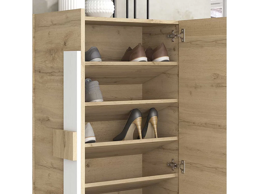 Garderobenschuhschrank in Weiß und Wildeiche Optik modern