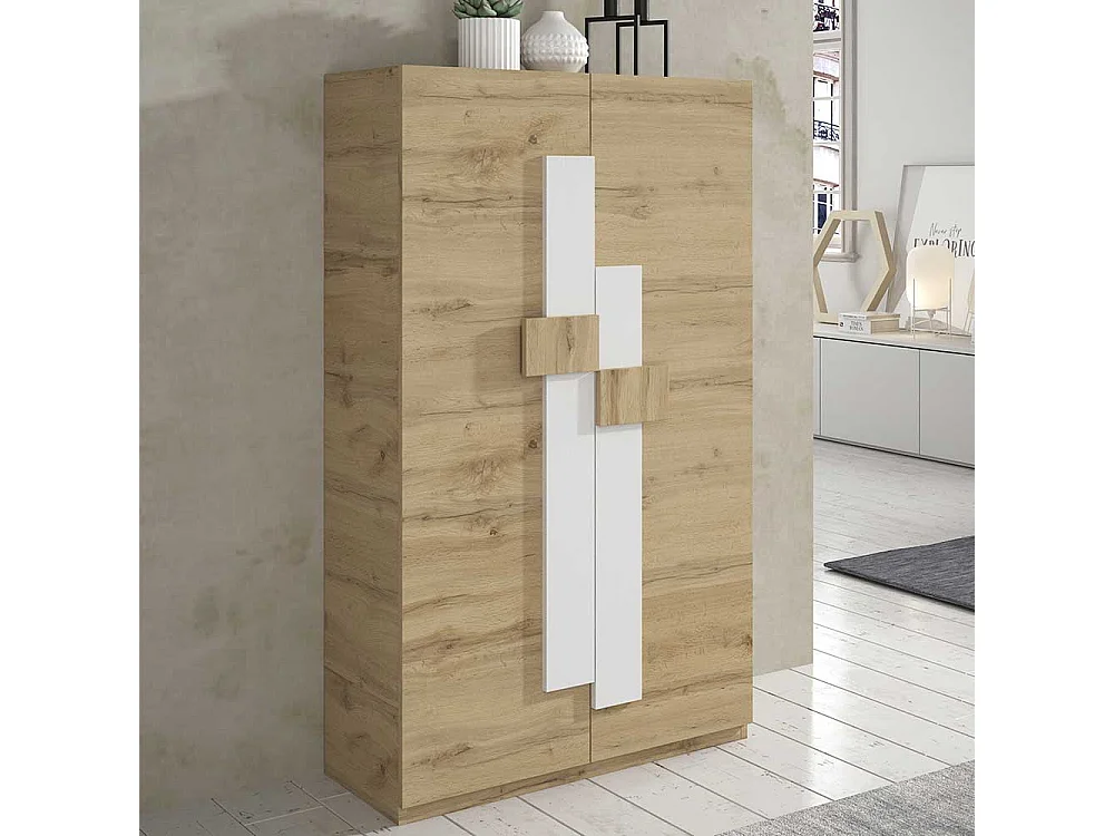 Garderobenschuhschrank in Weiß und Wildeiche Optik modern