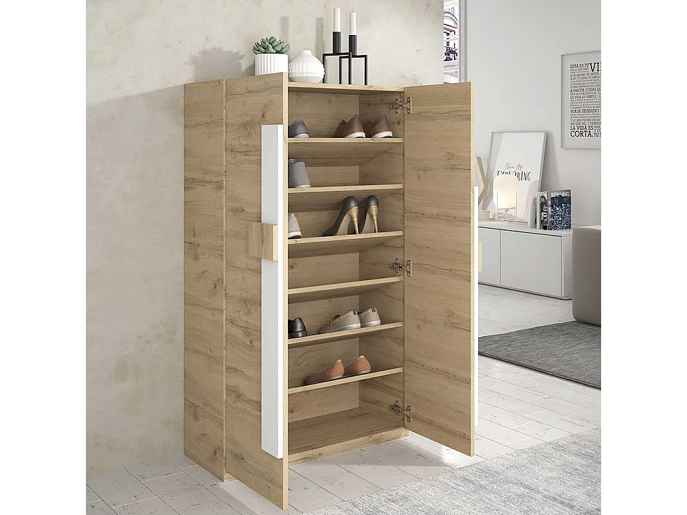 Garderobenschuhschrank in Weiß und Wildeiche Optik modern