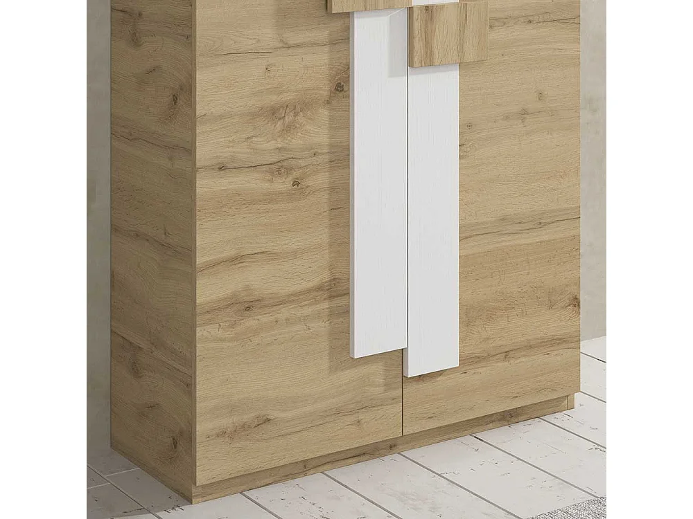 Garderobenschuhschrank in Weiß und Wildeiche Optik modern