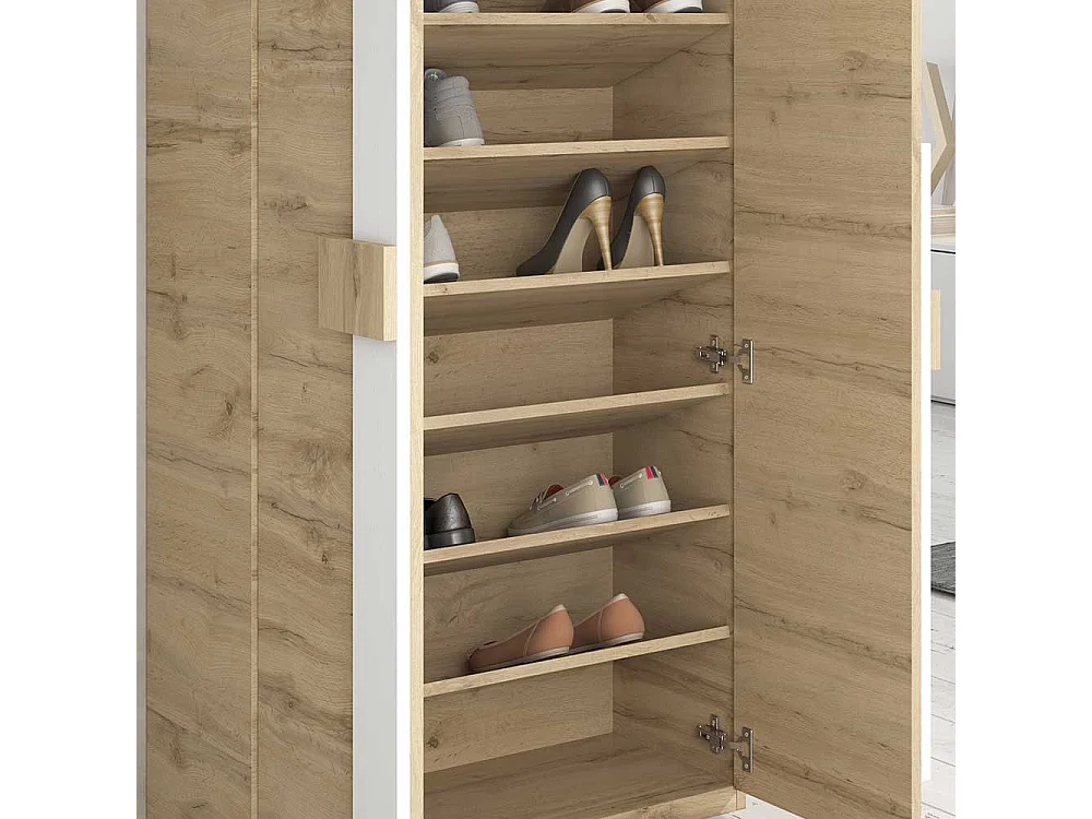 Garderobenschuhschrank in Weiß und Wildeiche Optik modern