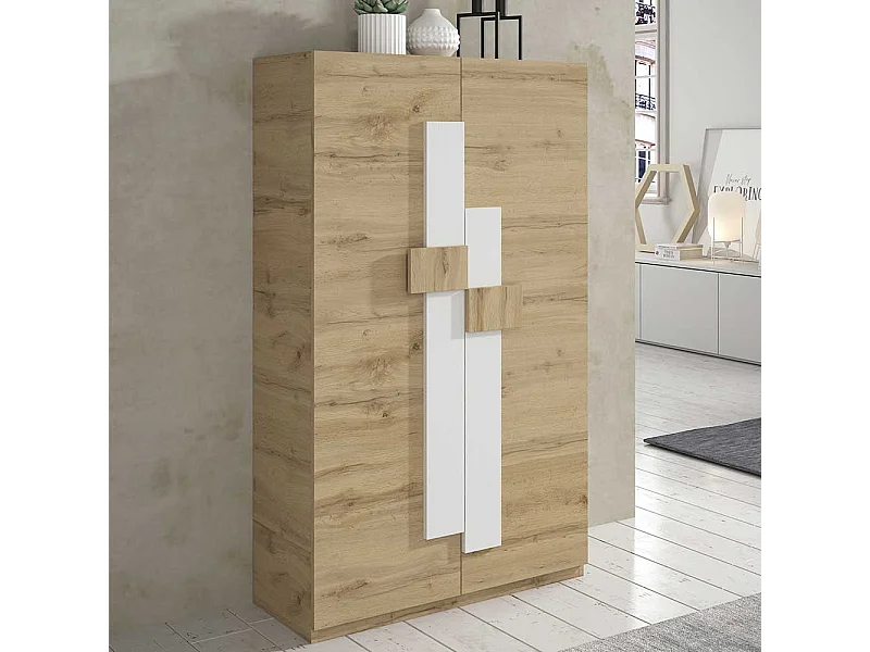 Garderobenschuhschrank in Weiß und Wildeiche Optik modern