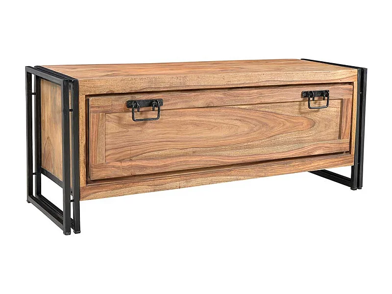 Kleiner Schuhschrank im Industrie Design Akazie Massivholz und Metall