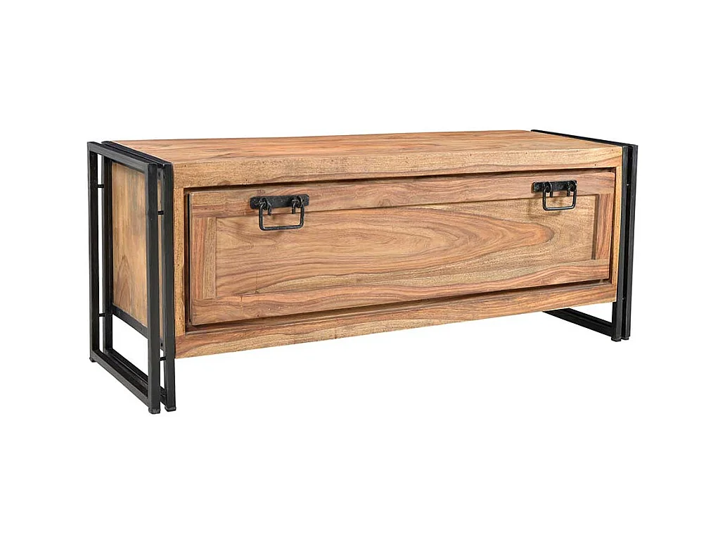 Kleiner Schuhschrank im Industrie Design Akazie Massivholz und Metall