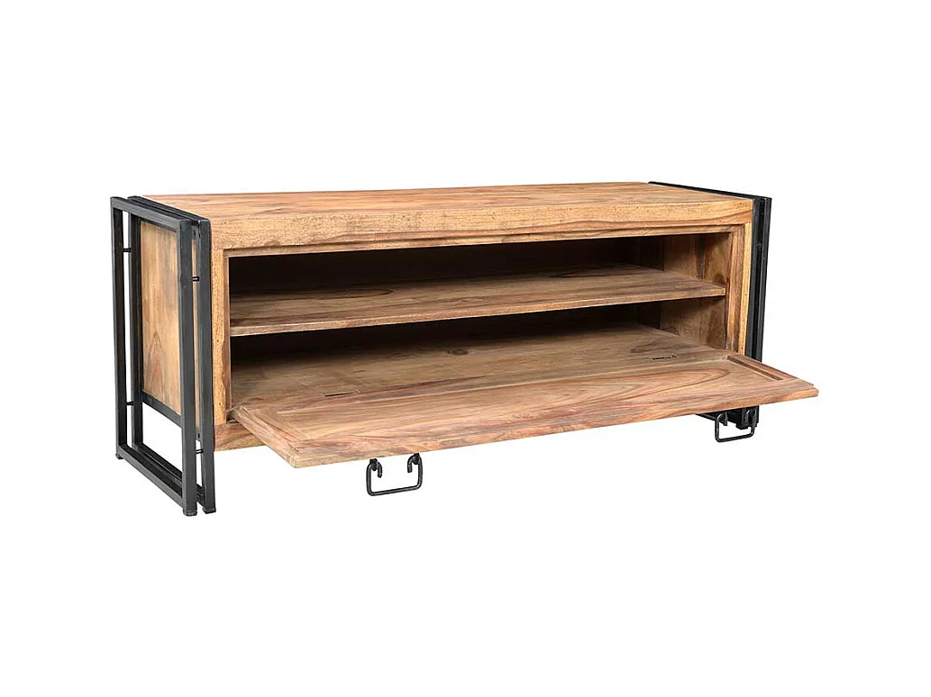 Kleiner Schuhschrank im Industrie Design Akazie Massivholz und Metall