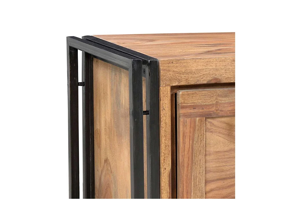 Kleiner Schuhschrank im Industrie Design Akazie Massivholz und Metall