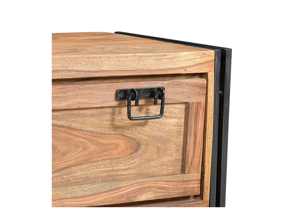 Kleiner Schuhschrank im Industrie Design Akazie Massivholz und Metall