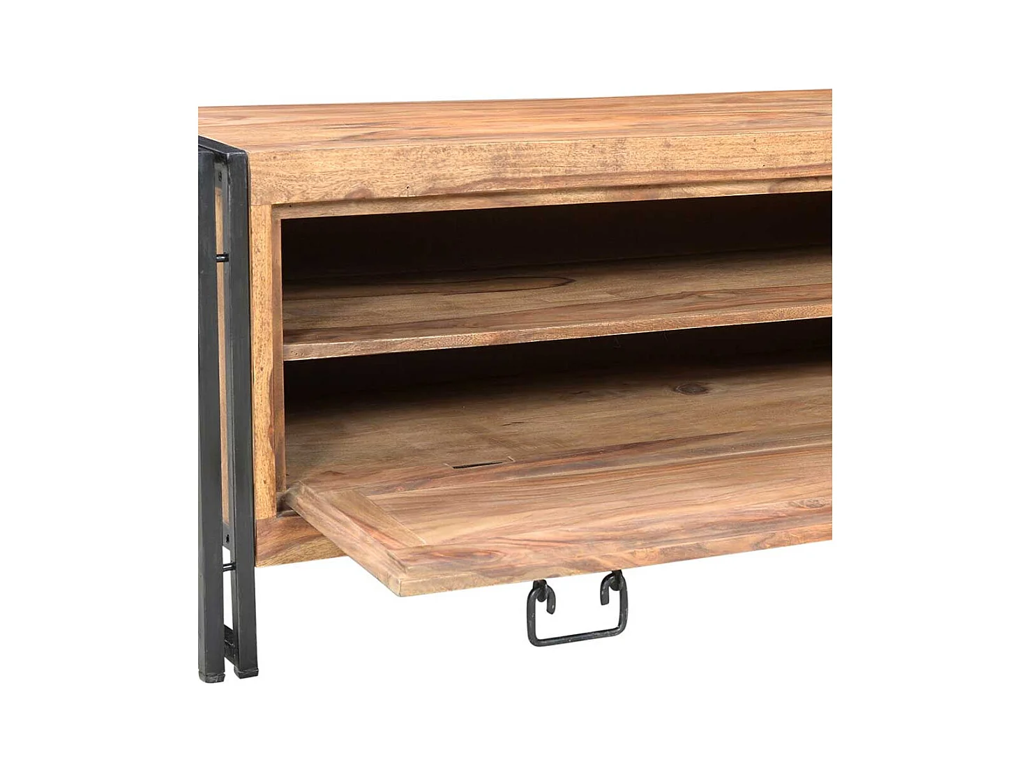 Kleiner Schuhschrank im Industrie Design Akazie Massivholz und Metall
