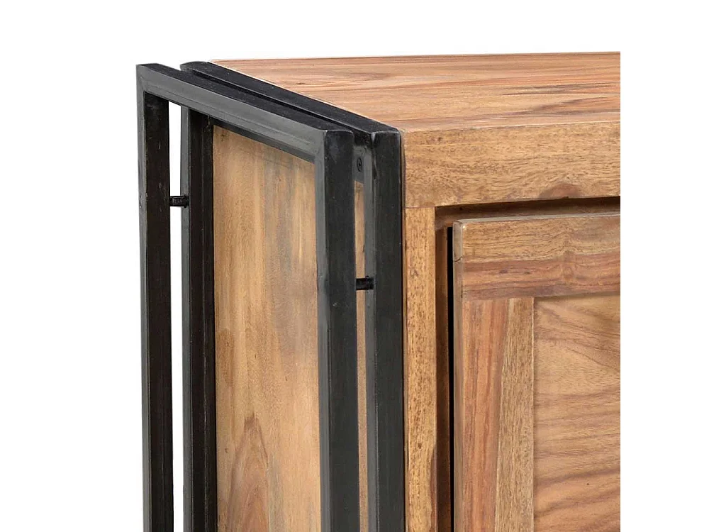 Kleiner Schuhschrank im Industrie Design Akazie Massivholz und Metall