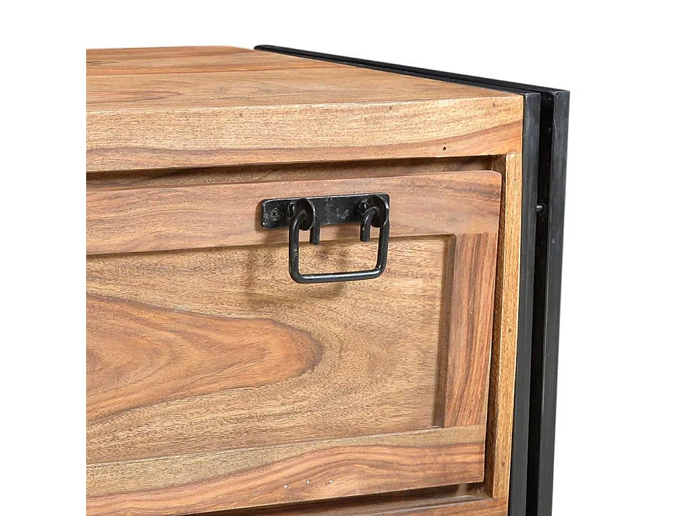 Kleiner Schuhschrank im Industrie Design Akazie Massivholz und Metall