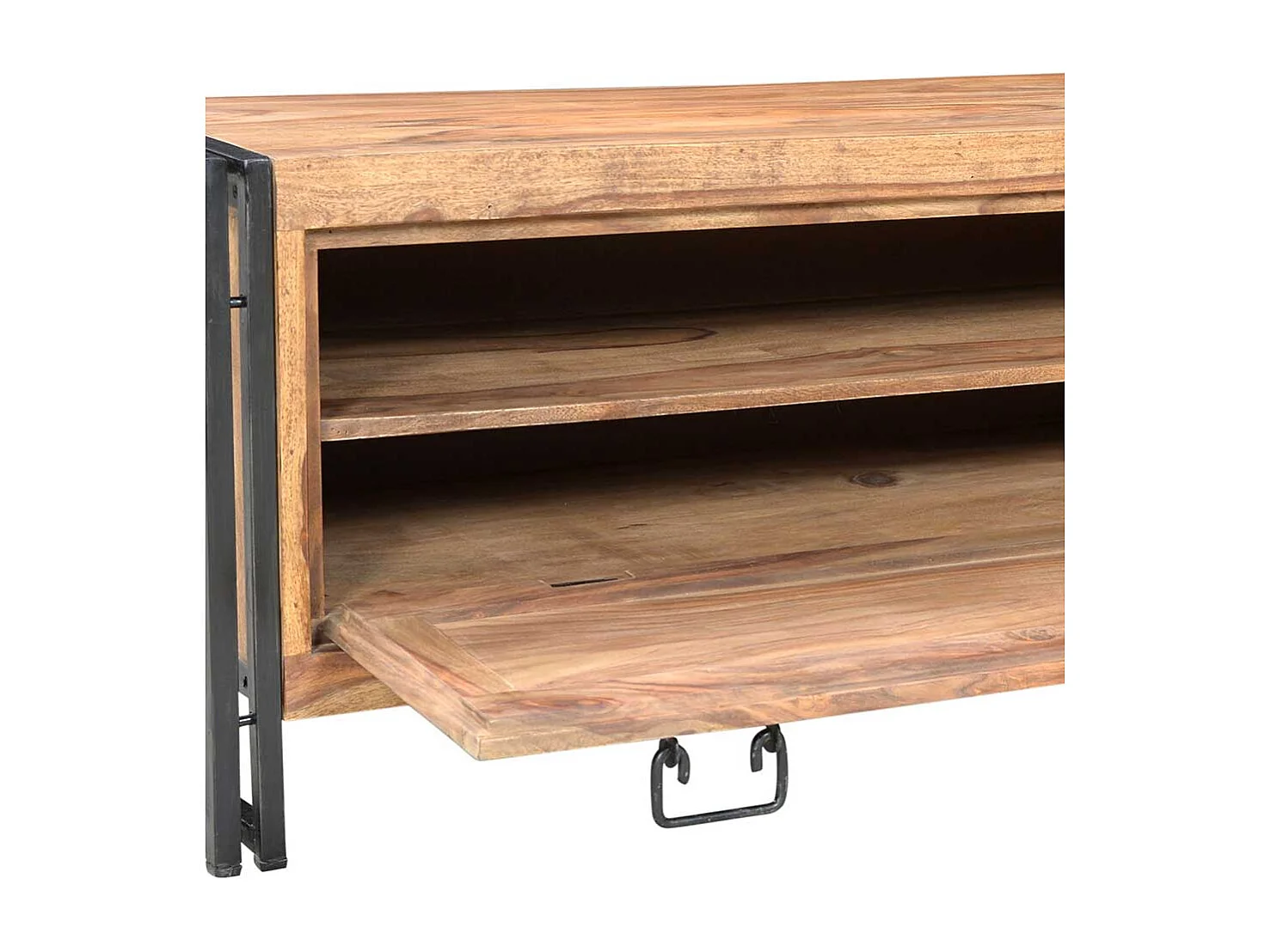 Kleiner Schuhschrank im Industrie Design Akazie Massivholz und Metall