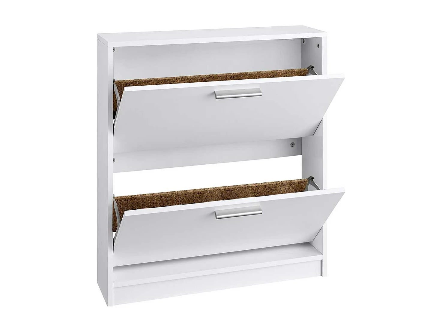 Weißer Schuhklappenschrank mit zwei Schuhwalzen 75 cm breit