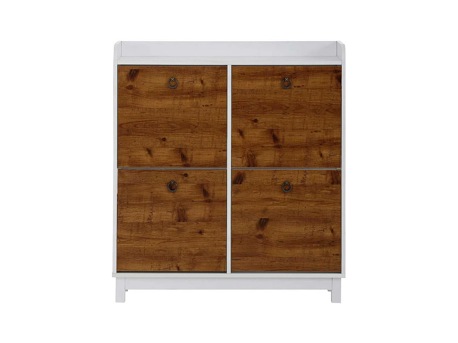 Garderobenschuhschrank in Weiß und Wildeichefarben vier Schuhwalzen