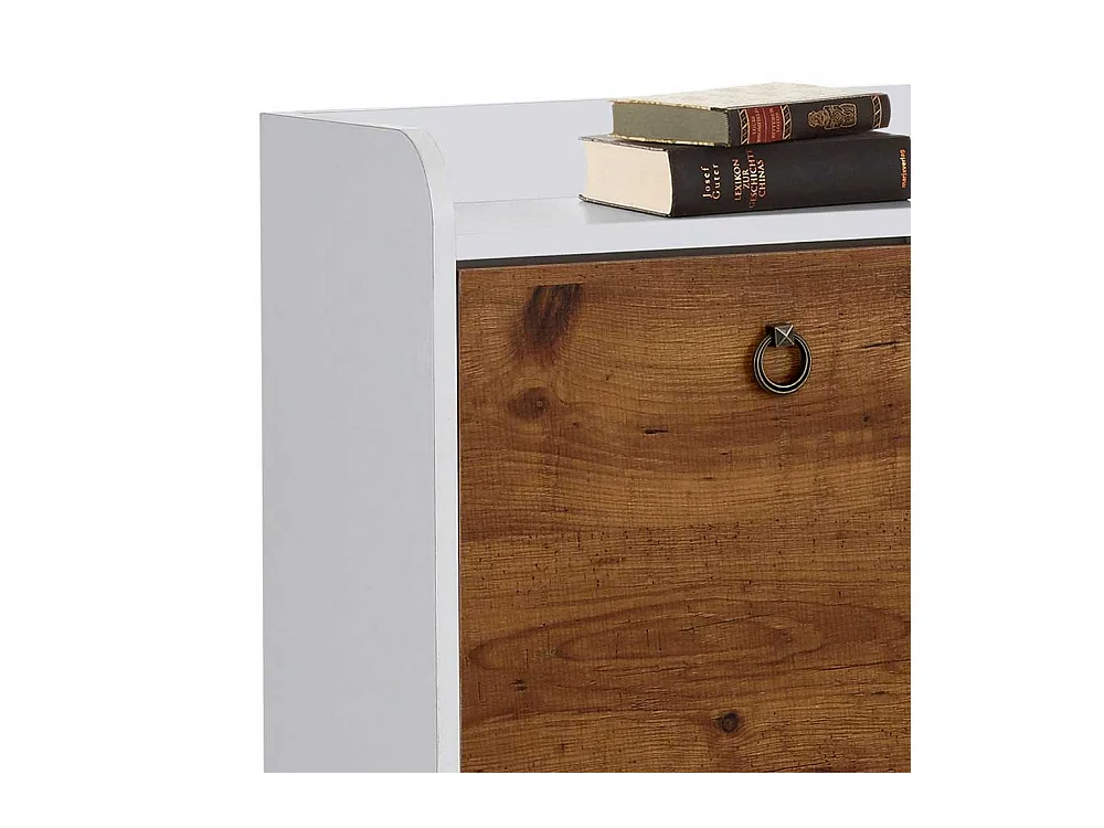 Garderobenschuhschrank in Weiß und Wildeichefarben vier Schuhwalzen