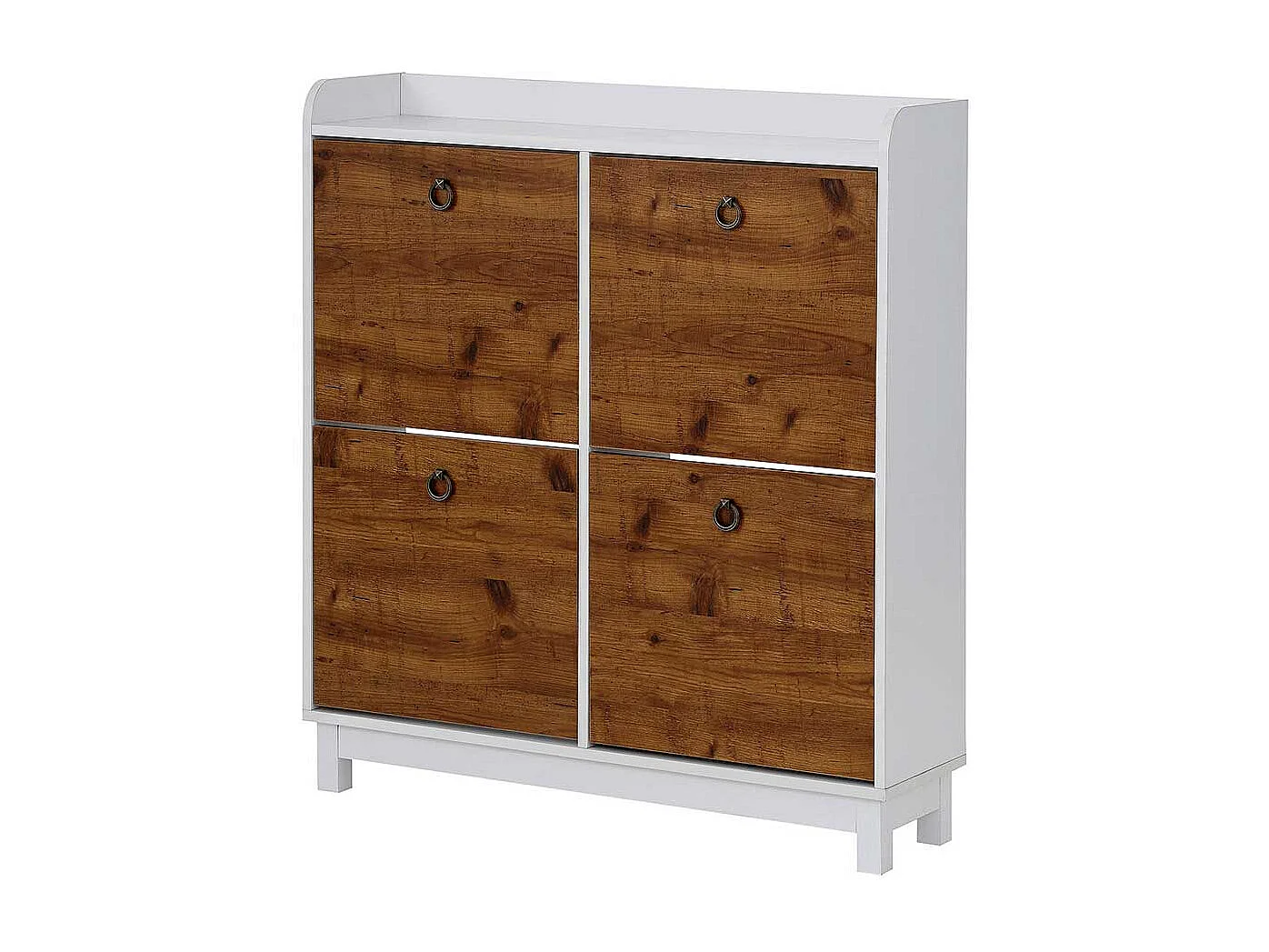 Garderobenschuhschrank in Weiß und Wildeichefarben vier Schuhwalzen