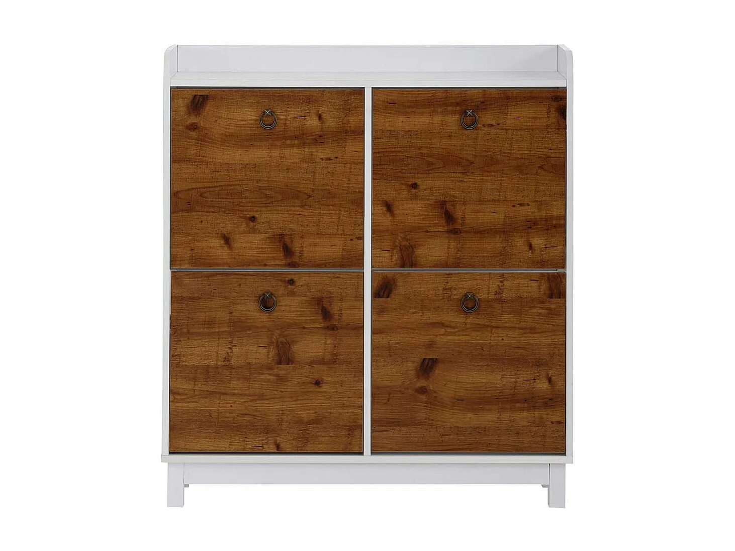 Garderobenschuhschrank in Weiß und Wildeichefarben vier Schuhwalzen