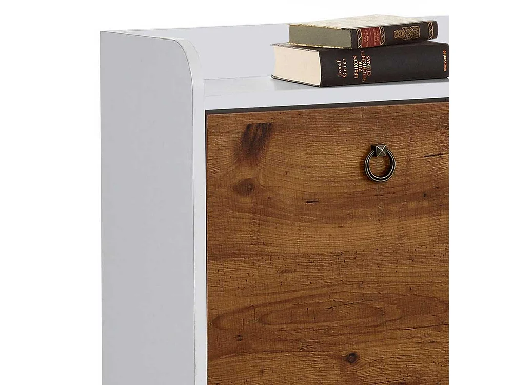 Garderobenschuhschrank in Weiß und Wildeichefarben vier Schuhwalzen