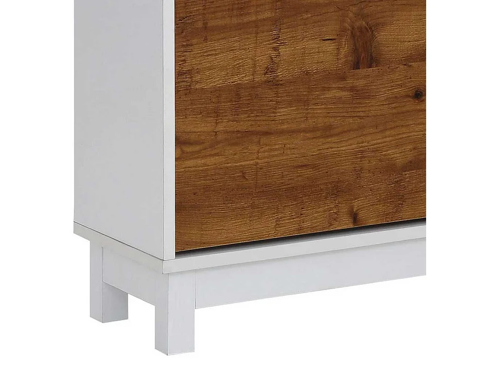 Garderobenschuhschrank in Weiß und Wildeichefarben vier Schuhwalzen