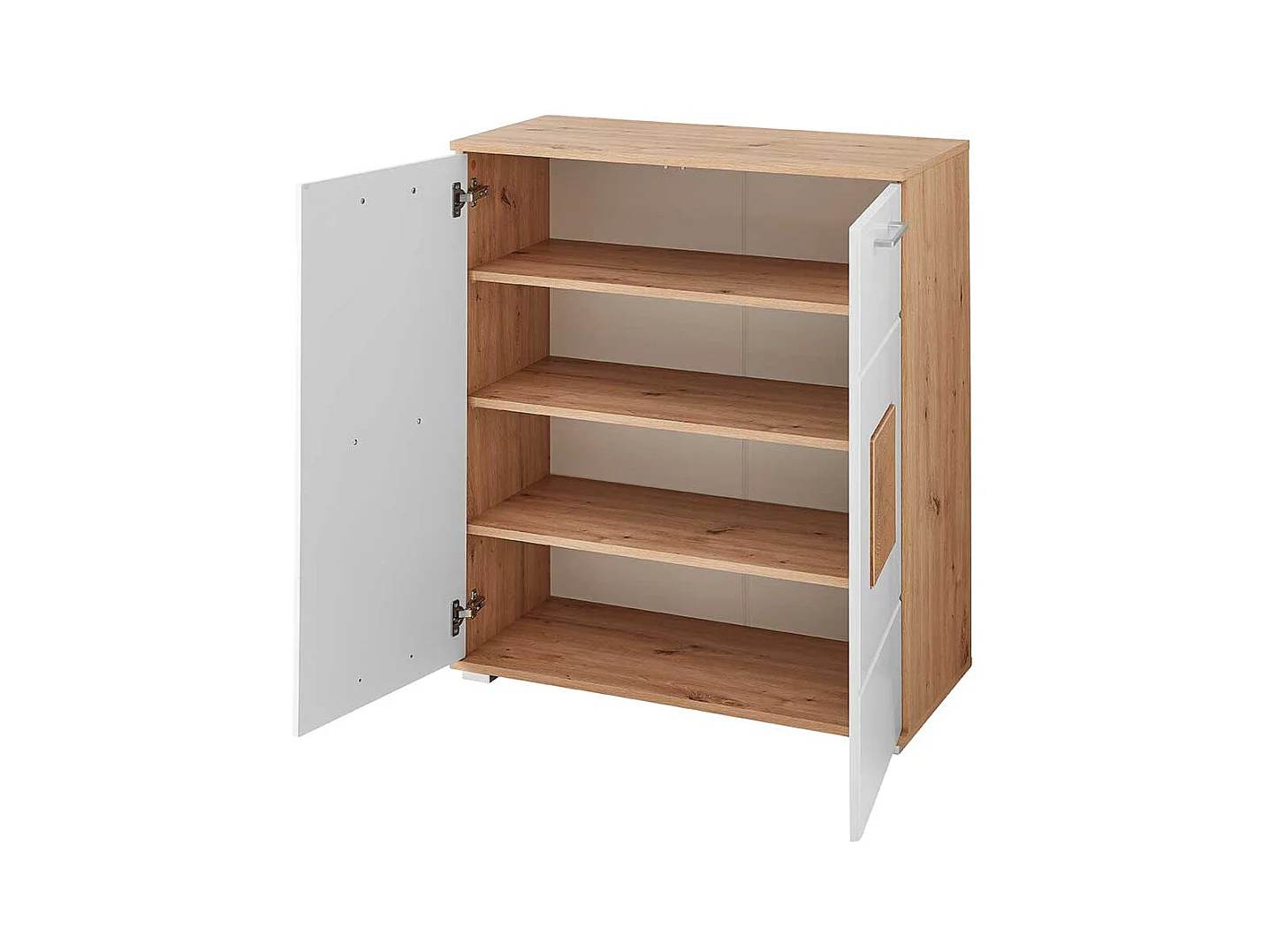 Schuhgarderobe Schrank in Wildeichefarben & Weiß Drehtüren