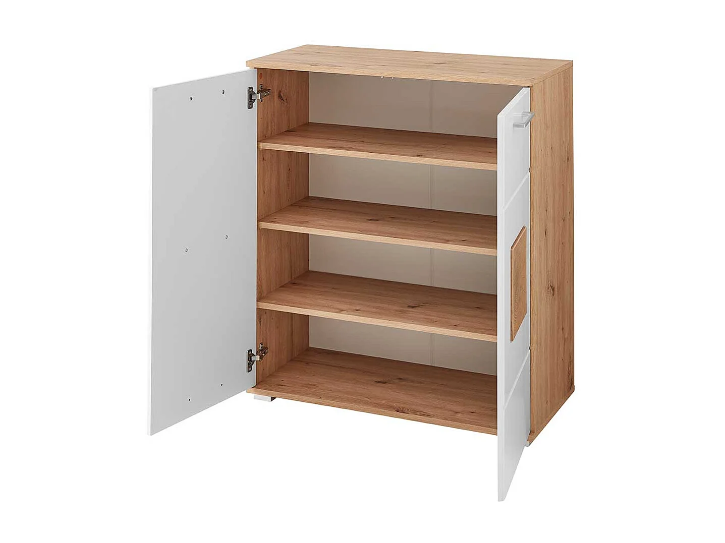 Schuhgarderobe Schrank in Wildeichefarben & Weiß Drehtüren