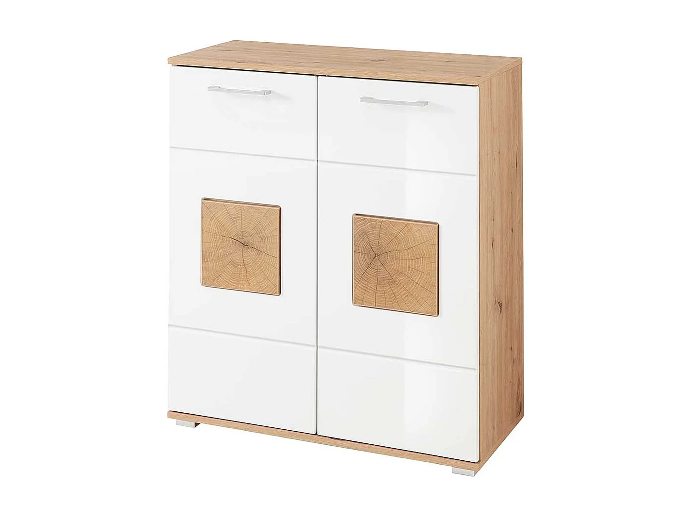 Schuhgarderobe Schrank in Wildeichefarben & Weiß Drehtüren