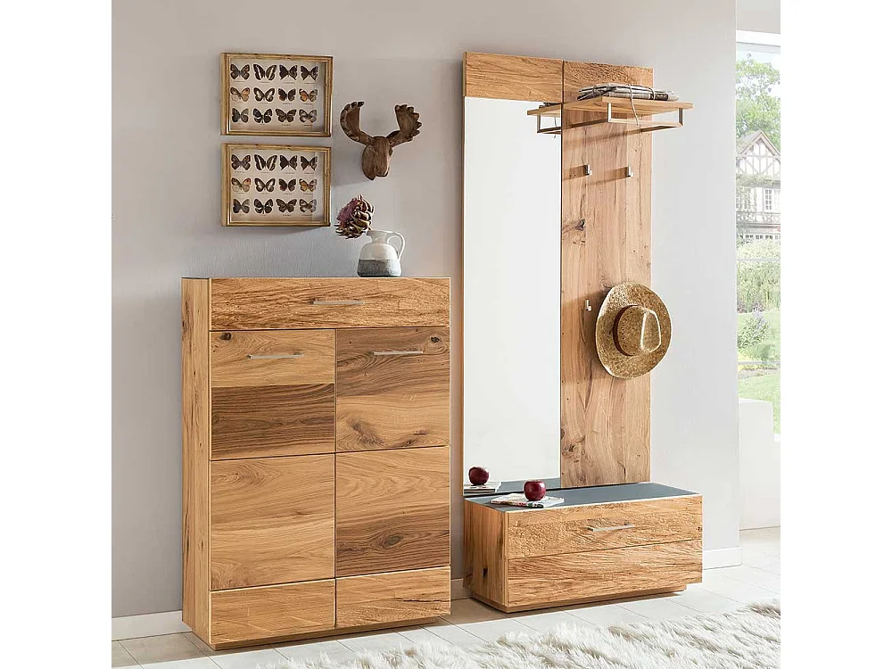 Garderoben Schuhschrank mit Balkeneiche furniert 80 cm