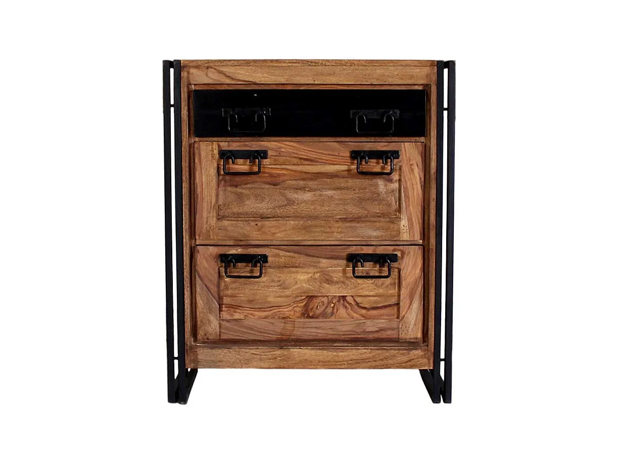 Schuhschrank aus Akazie Massivholz Metall Schwarz