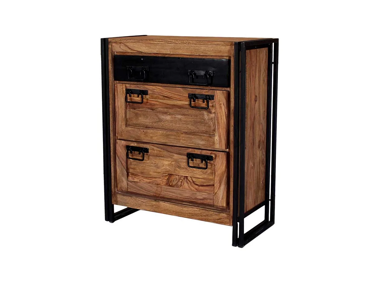 Schuhschrank aus Akazie Massivholz Metall Schwarz