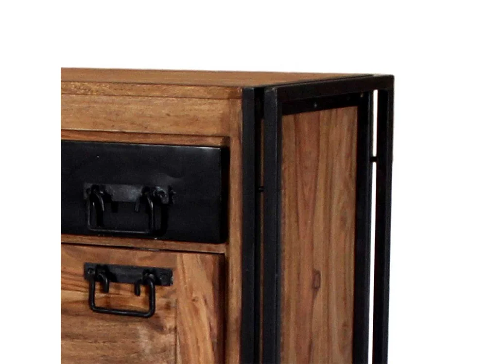 Schuhschrank aus Akazie Massivholz Metall Schwarz
