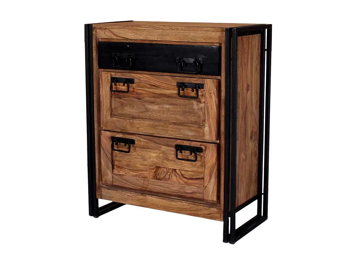 Schuhschrank aus Akazie Massivholz Metall Schwarz