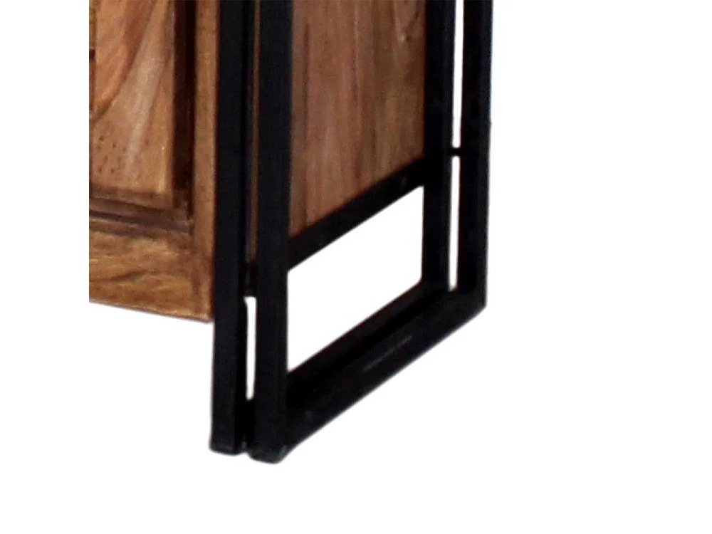 Schuhschrank aus Akazie Massivholz Metall Schwarz