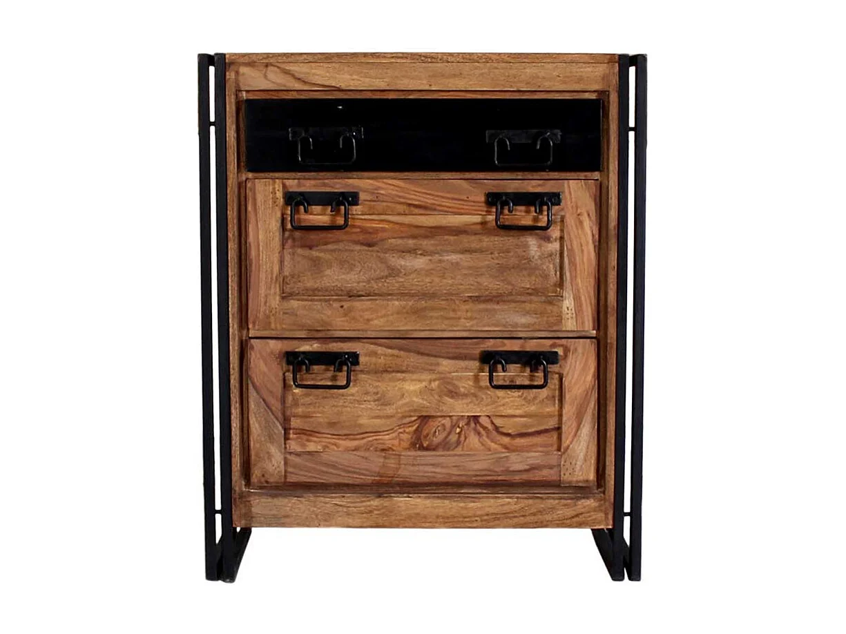 Schuhschrank aus Akazie Massivholz Metall Schwarz