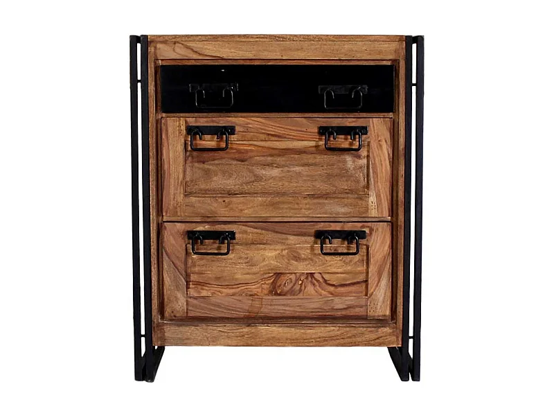 Schuhschrank aus Akazie Massivholz Metall Schwarz