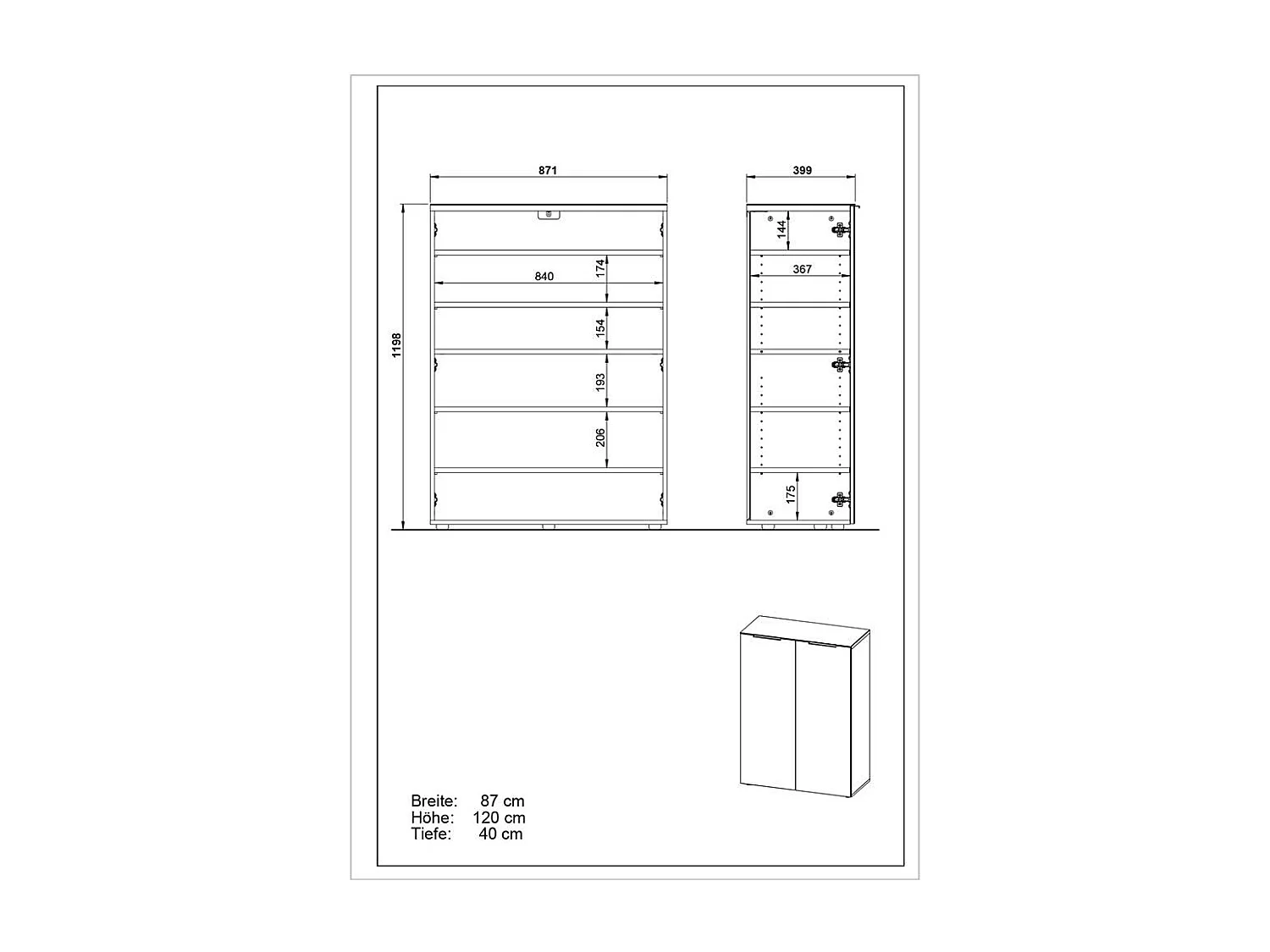 Schuh Schrank mit Drehtüren stoßfesten ABS Kanten
