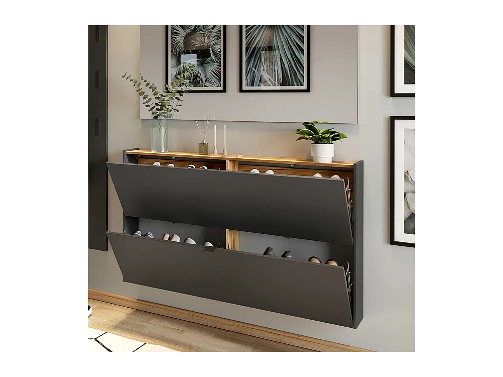 Garderobenschuhschrank in Dunkelgrau und Wildeichefarben