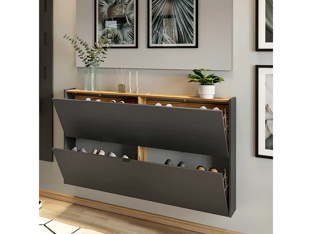 Garderobenschuhschrank in Dunkelgrau und Wildeichefarben