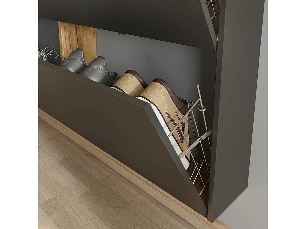 Garderobenschuhschrank in Dunkelgrau und Wildeichefarben