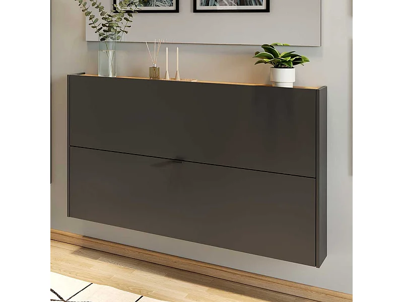 Garderobenschuhschrank in Dunkelgrau und Wildeichefarben